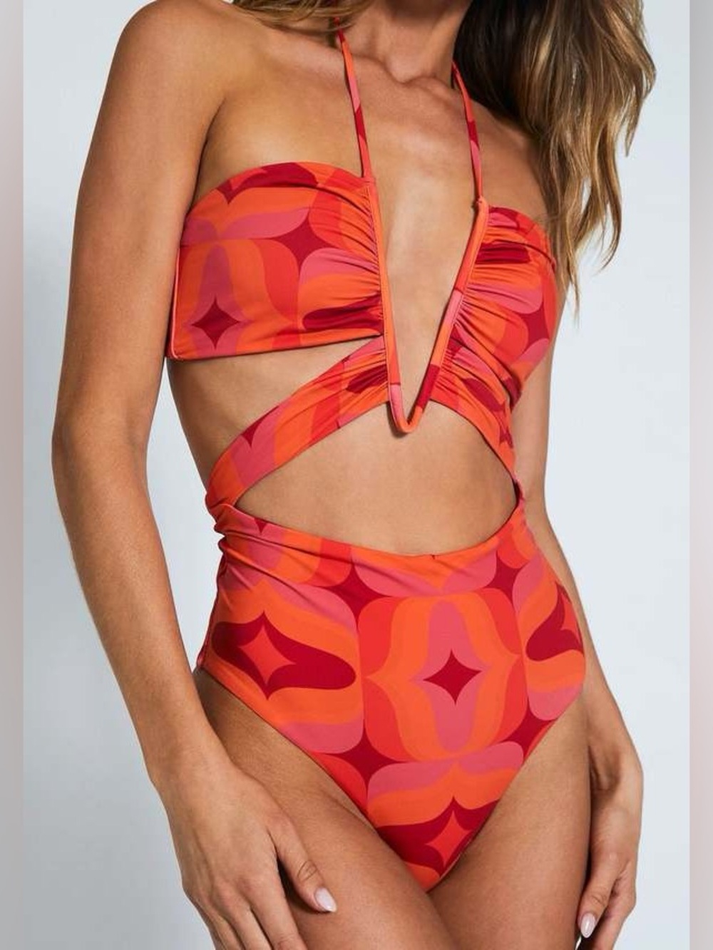 Devon Windsor Cassidy Swimsuit with Coverup Skirt Set Red Orange Small
